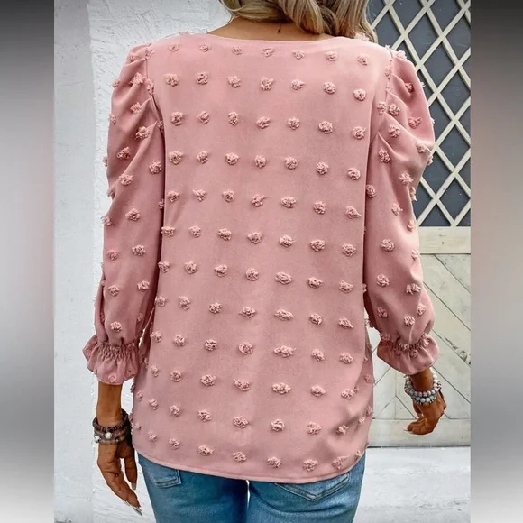 Boho dusty pink Swiss dot top - Picture 4 of 6